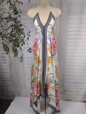 Flying Tomato White Floral Halter High Low Backless Maxi Dress Size M